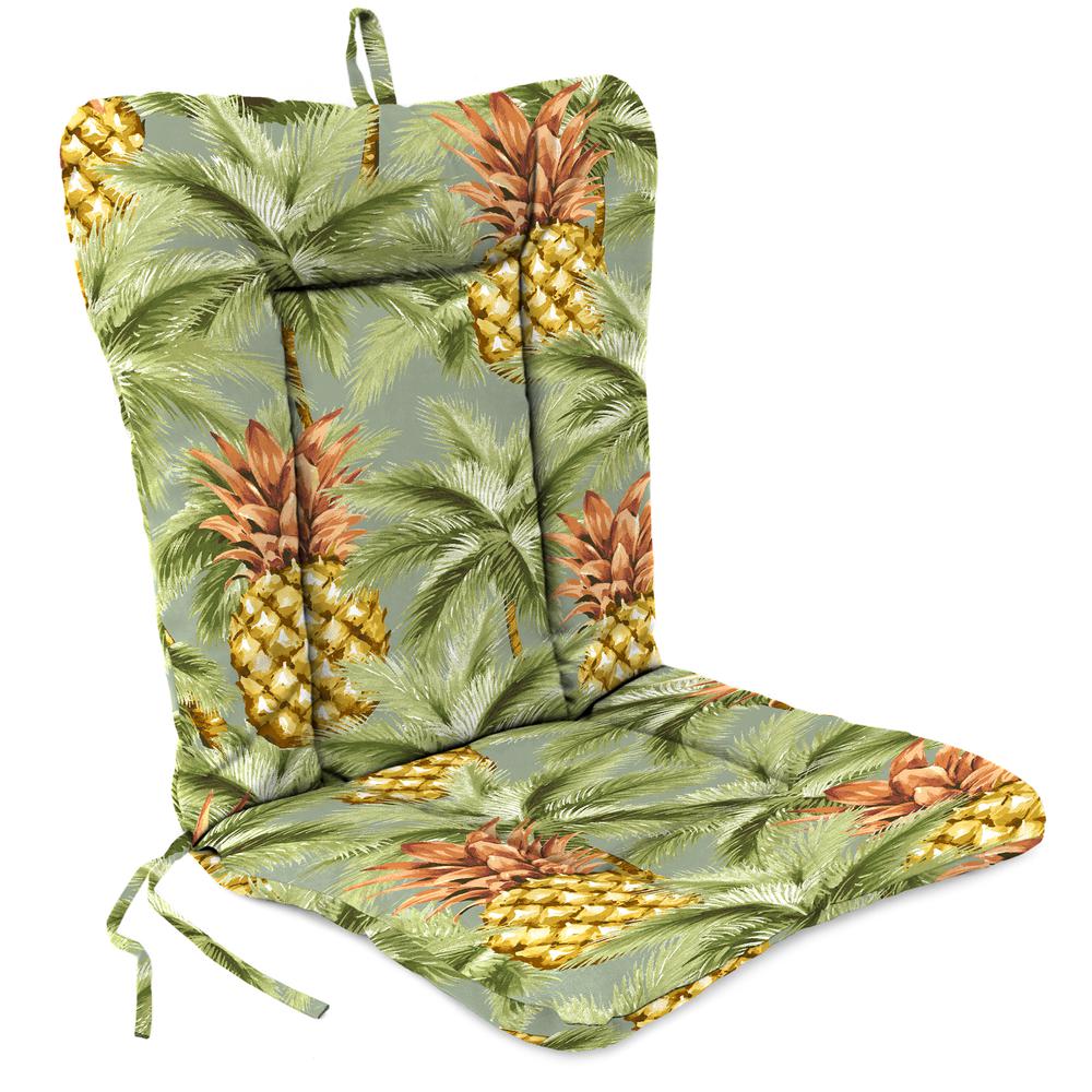 Luau Breeze Green Tropical Outdoor Chair Cushion with Ties and Hanger Loop. Picture 1