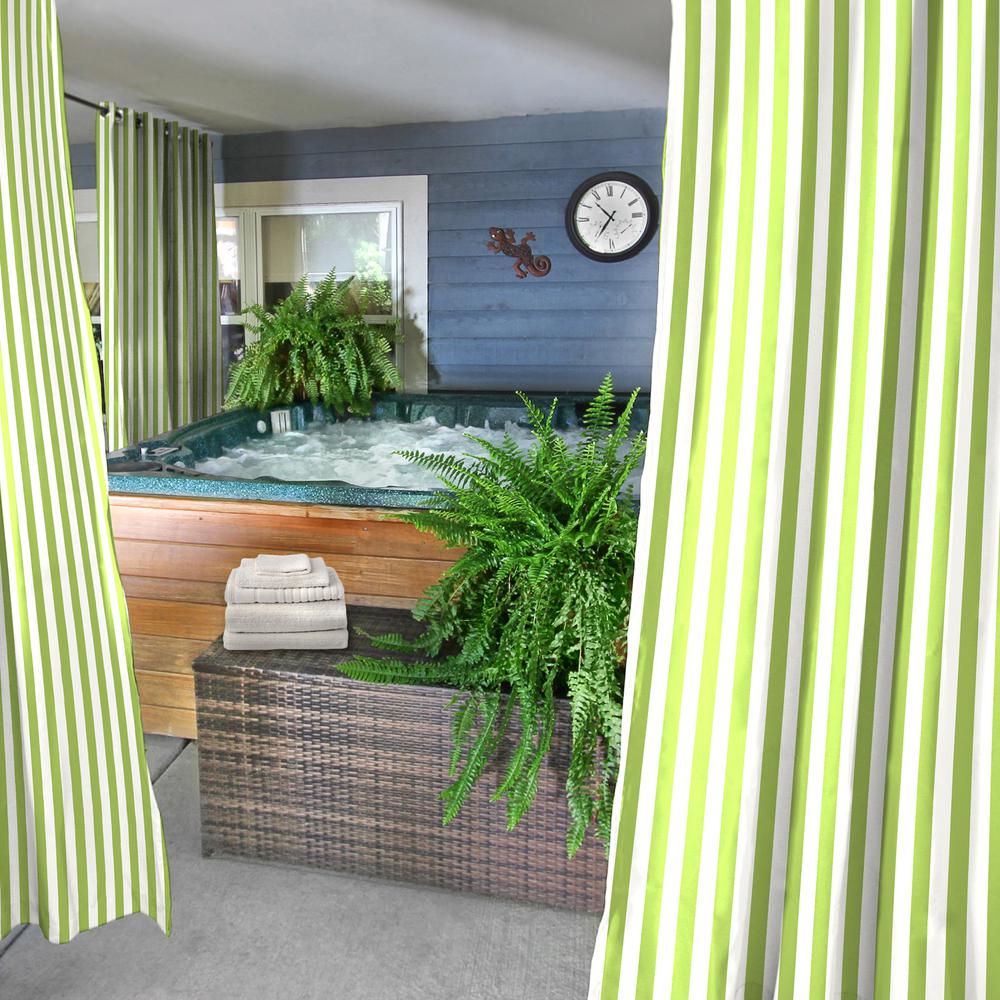 Kiwi Green Stripe Grommet Semi-Sheer Outdoor Curtain Panel (2-Pack). Picture 3