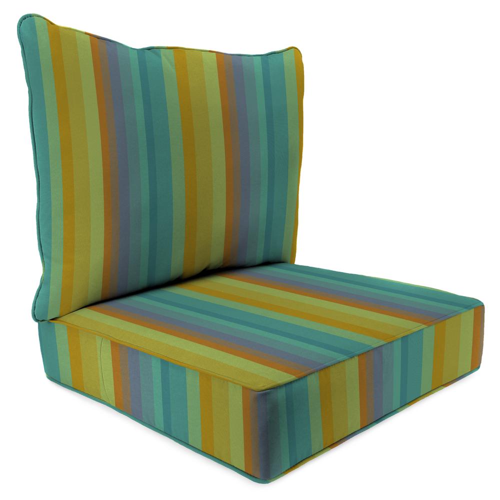 Astoria Lagoon Multi Stripe Outdoor Chair Seat and Back Cushion Set with Welt. Picture 1