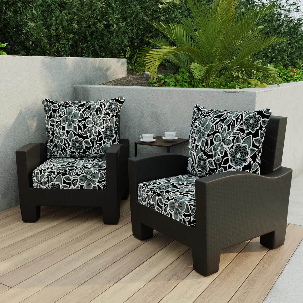 Halsey Shadow Black Floral Outdoor Chair Seat and Back Cushion Set with Welt. Picture 3