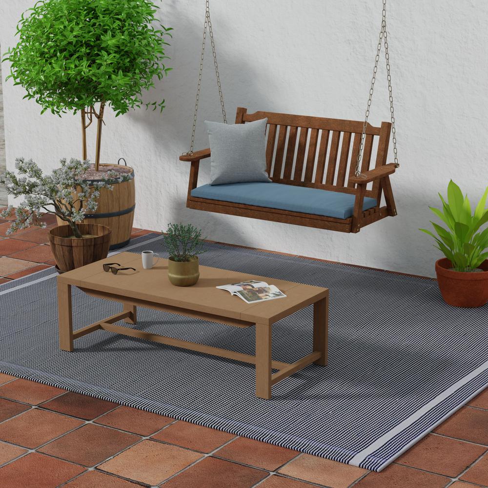 Sunbrella Spectrum Denim Blue Solid Outdoor Settee Swing Bench Cushion with Ties. Picture 3