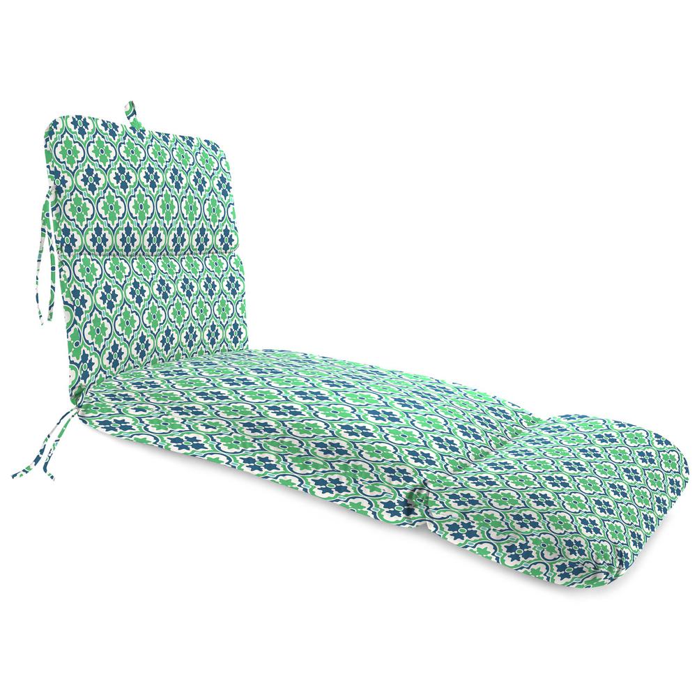 Vesey Sea Mist Green Quatrefoil Outdoor Cushion with Ties and Hanger Loop. Picture 1