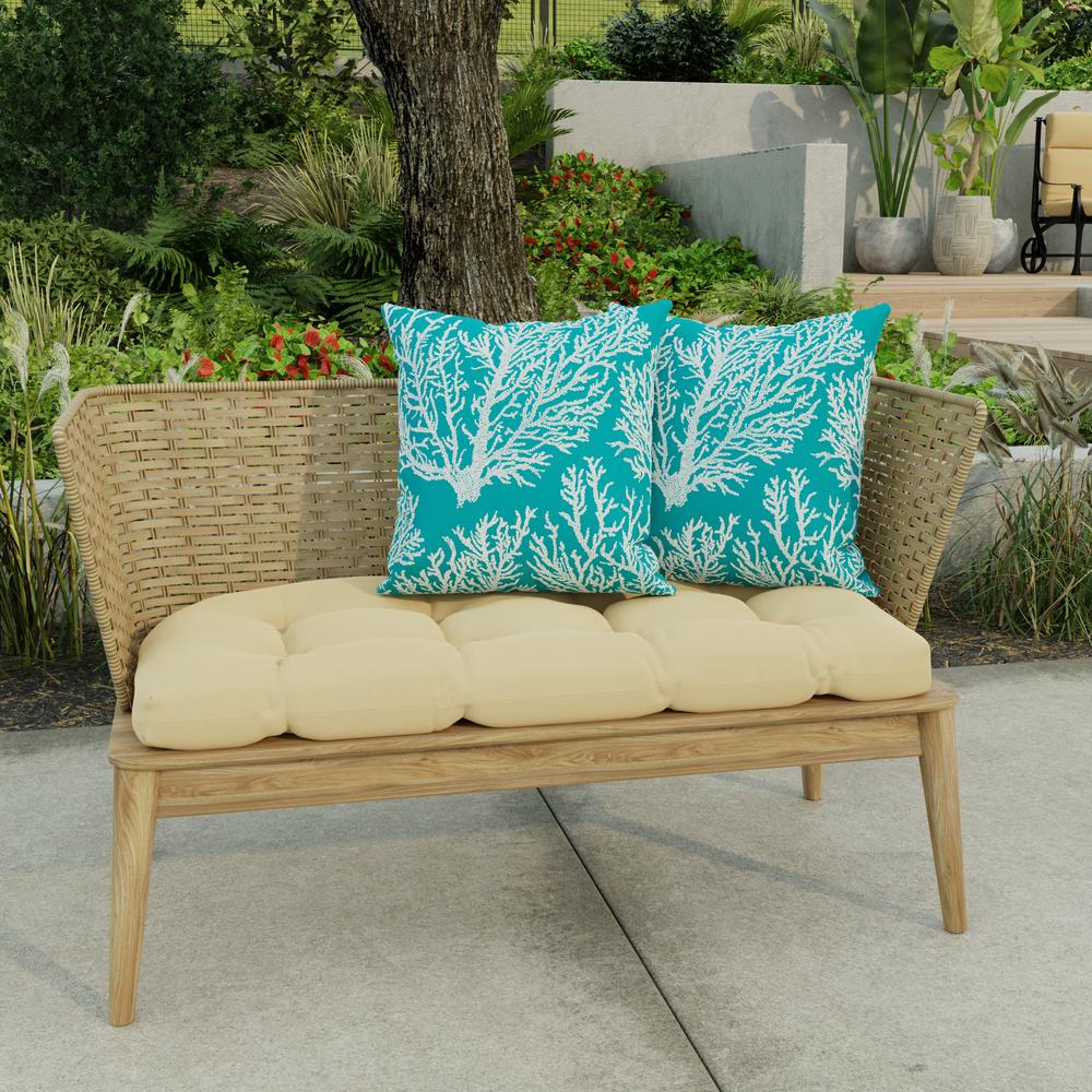 Seacoral Turquoise Nautical Square Knife Edge Outdoor Throw Pillows (2-Pack). Picture 3