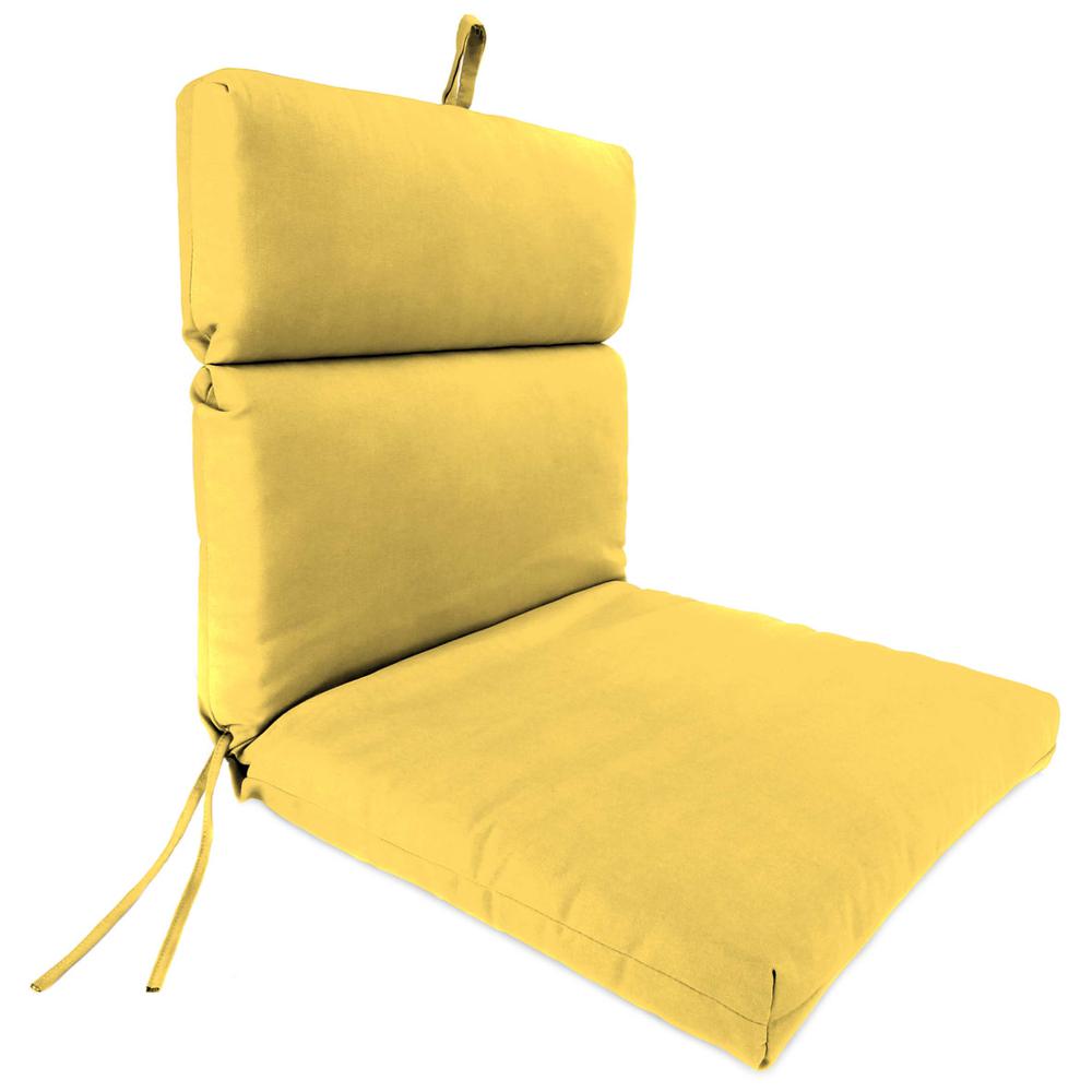 Sunray Yellow Solid Rectangular French Edge Outdoor Chair Cushion with Ties. Picture 1