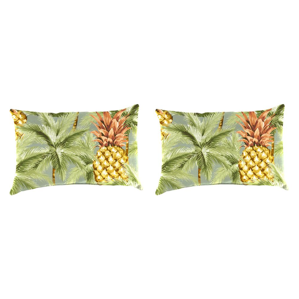 Luau Breeze Green Tropical Outdoor Lumbar Throw Pillows (2-Pack). Picture 1