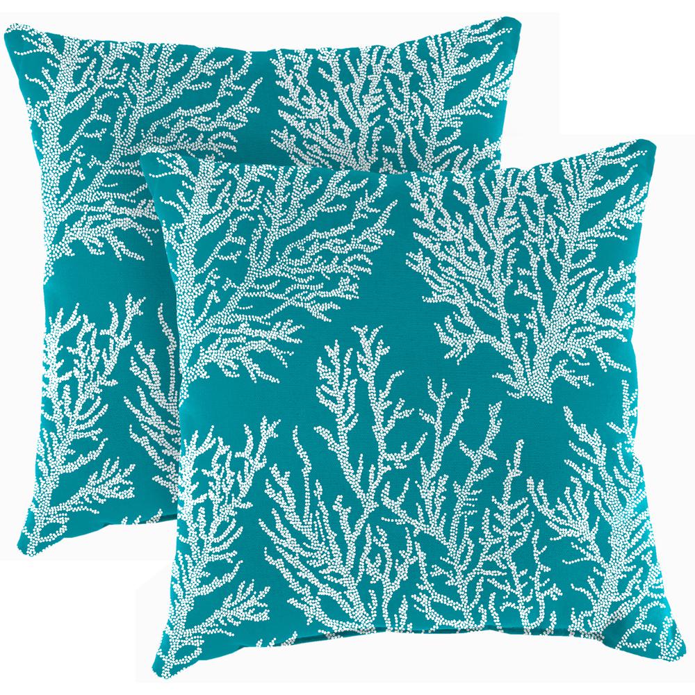 Seacoral Turquoise Nautical Square Knife Edge Outdoor Throw Pillows (2-Pack). Picture 1