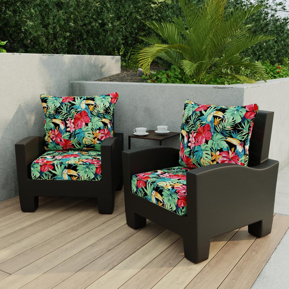 Rani Citrus Black Tropical Outdoor Chair Seat and Back Cushion Set with Welt. Picture 3