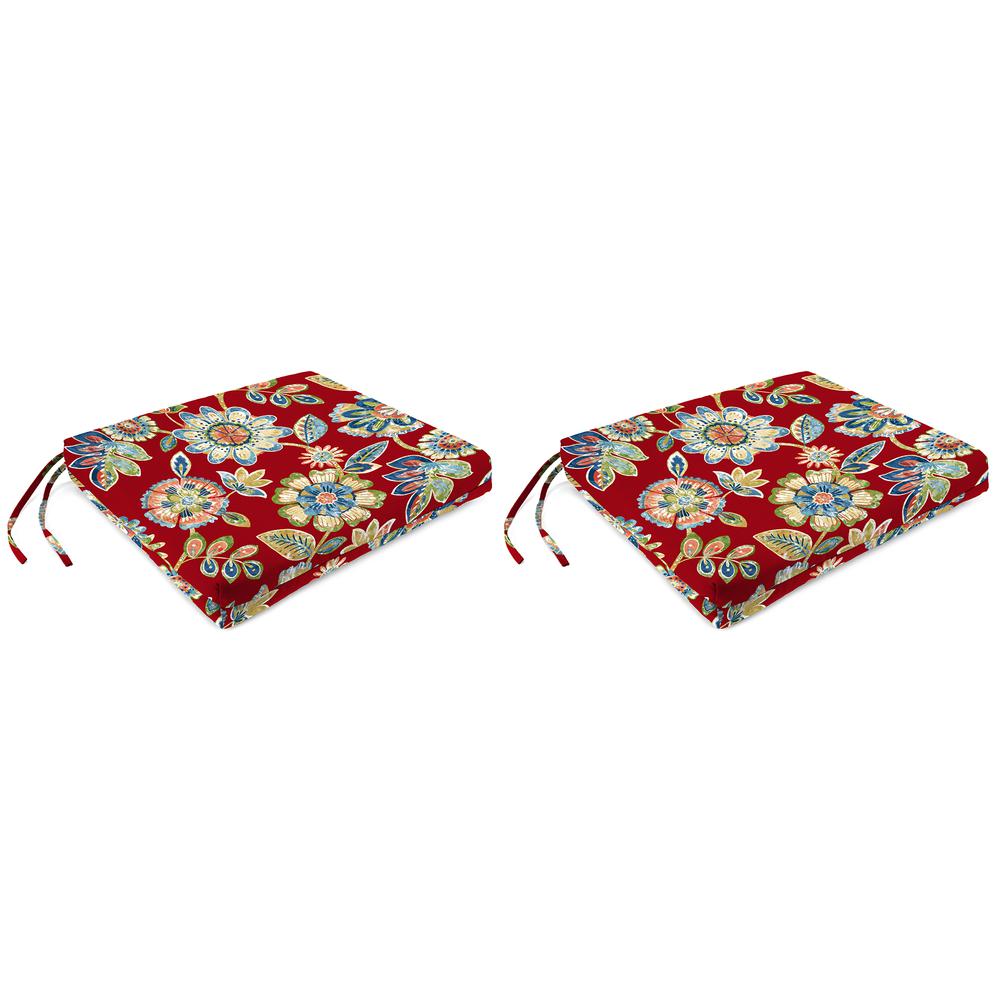 Daelyn Cherry Red Floral Outdoor Chair Pads Seat Cushions with Ties (2-Pack). Picture 1