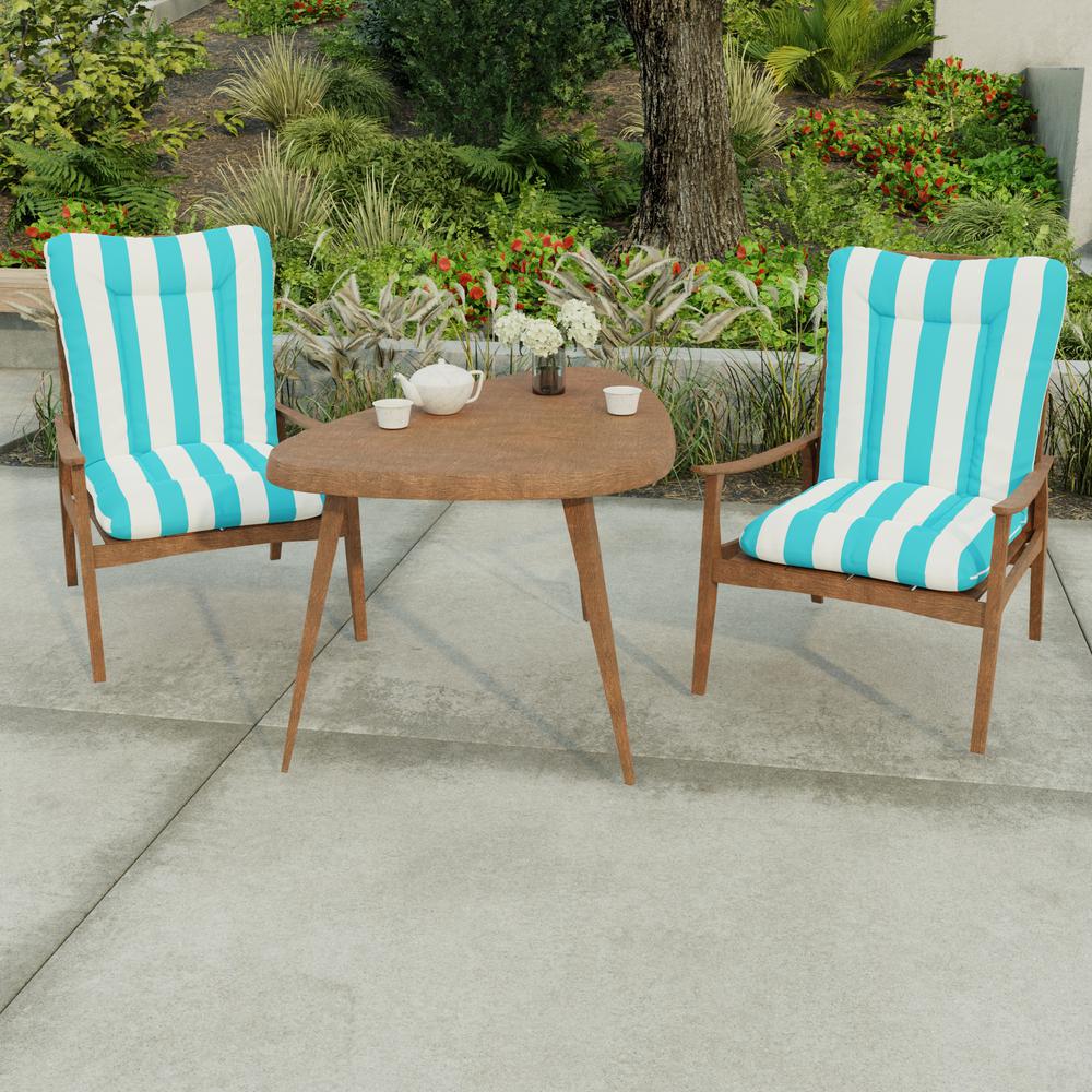 Cabana Turquoise Stripe Outdoor Chair Cushion with Ties and Hanger Loop. Picture 3