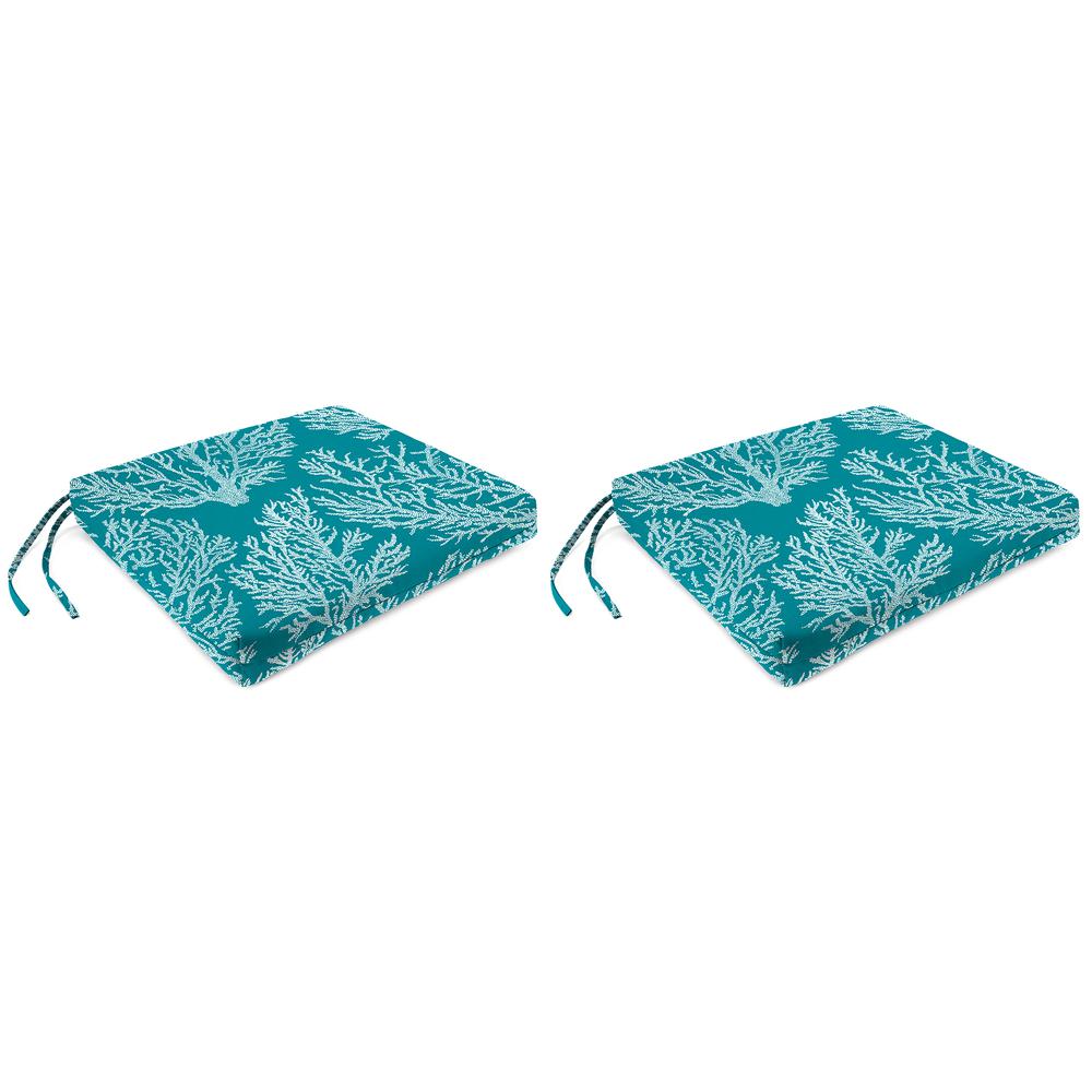Seacoral Turquoise Nautical Outdoor Chair Pads Seat Cushions with Ties (2-Pack). Picture 1