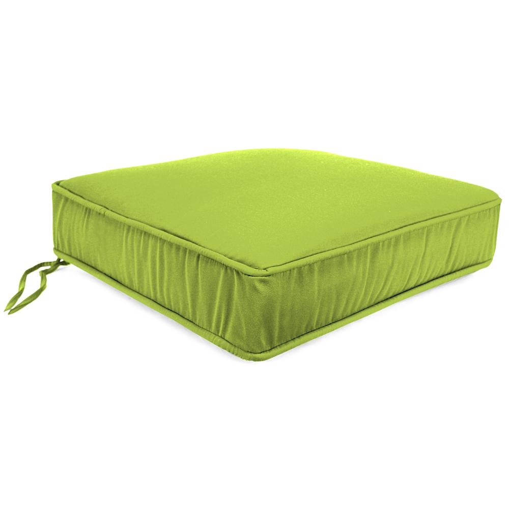 Canvas Macaw Green Solid Boxed Edge Outdoor Deep Seat Cushion with Ties and Welt. Picture 1