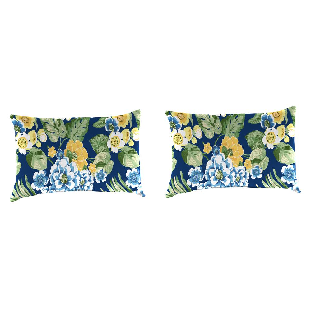 Binessa Lapis Blue Floral Outdoor Lumbar Throw Pillows (2-Pack). Picture 1