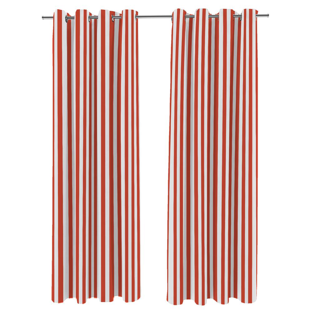 Melon Stripe Grommet Semi-Sheer Outdoor Curtain Panel. Picture 1