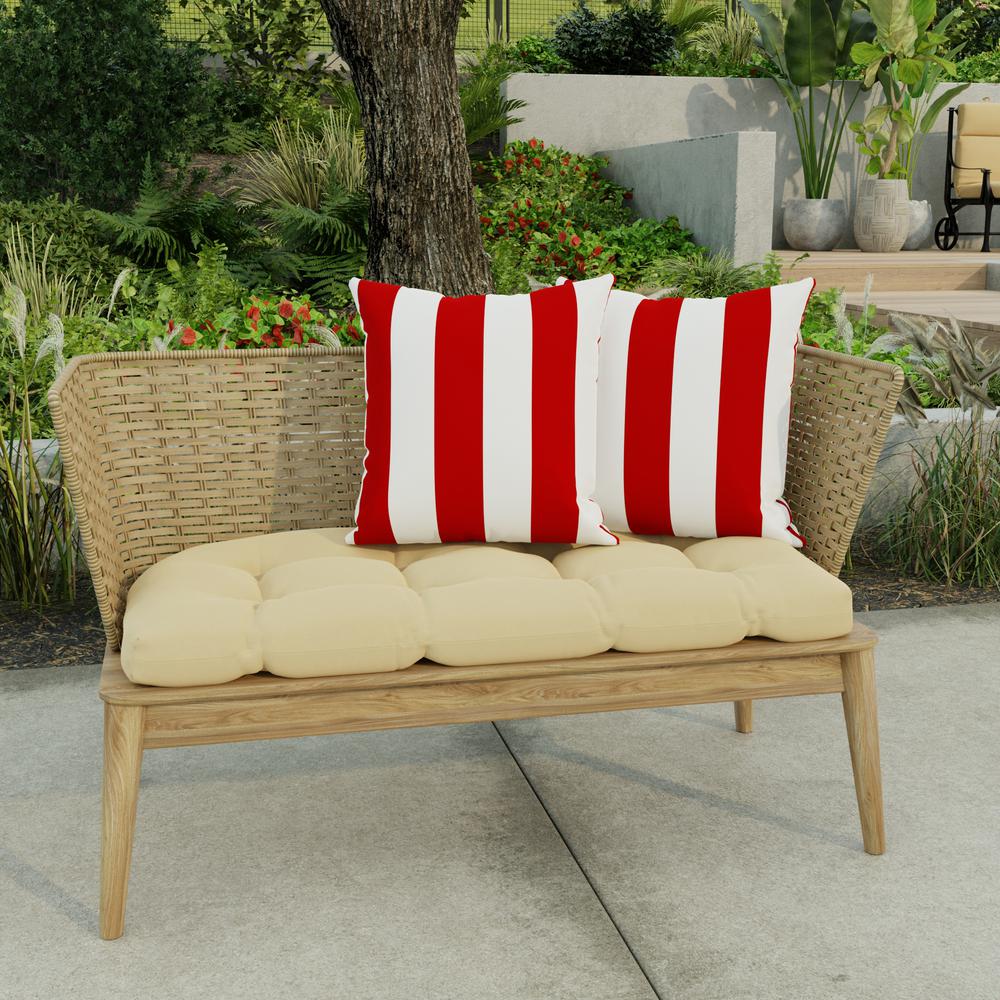 Cabana Red Stripe Square Knife Edge Outdoor Throw Pillows (2-Pack). Picture 3