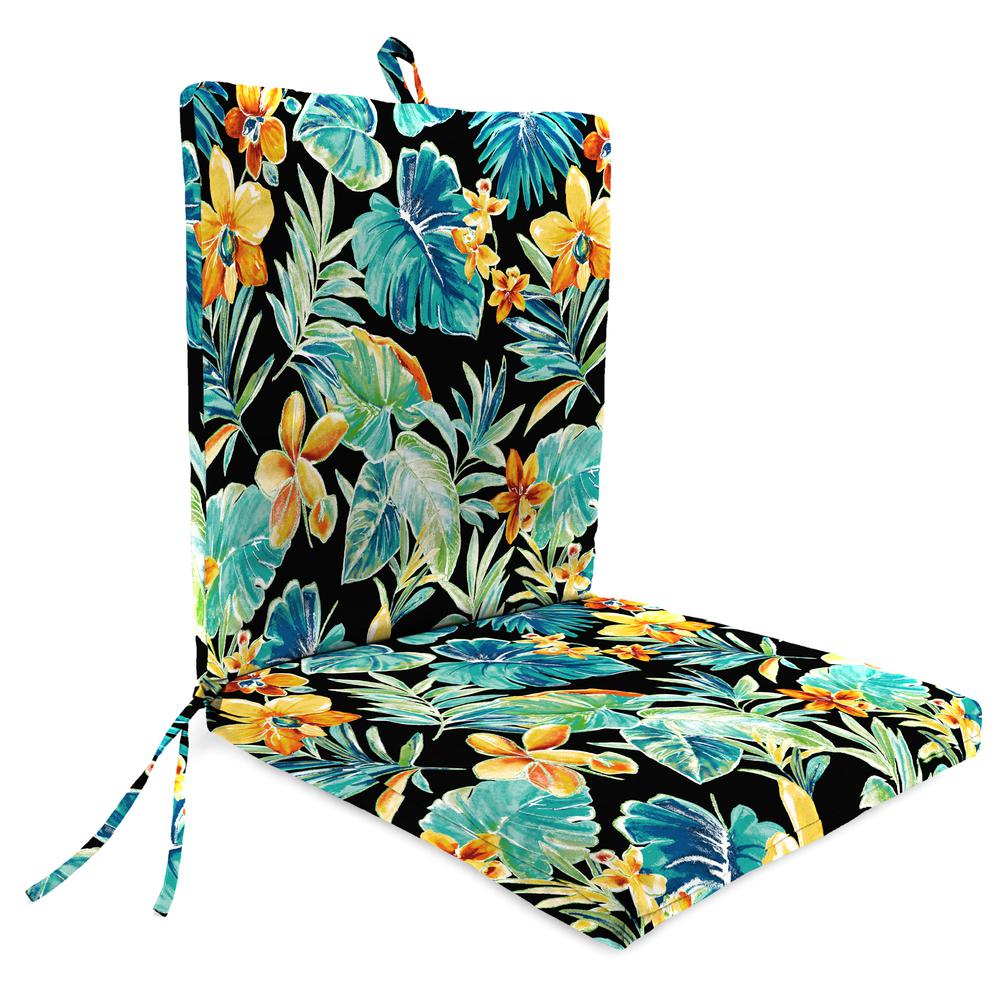 Beachcrest Caviar Black Floral French Edge Outdoor Chair Cushion with Ties. Picture 1