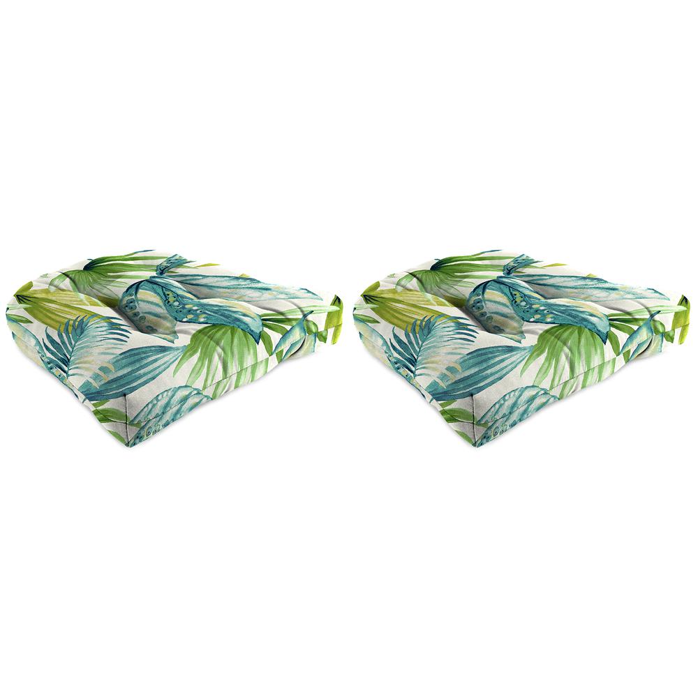 Seneca Caribbean Blue Leaves Tufted Outdoor Seat Cushion (2-Pack). Picture 1