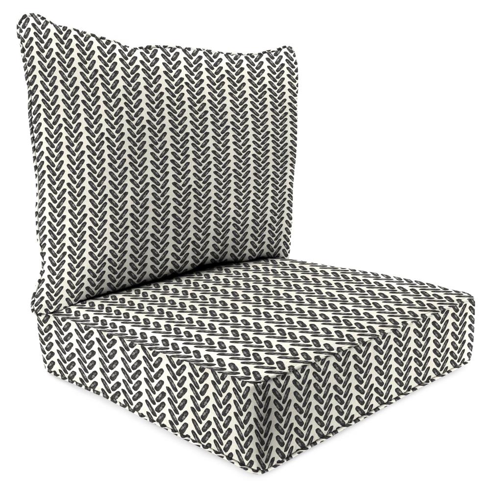 Hatch Black Geometric Outdoor Chair Seat and Back Cushion Set with Welt. Picture 1
