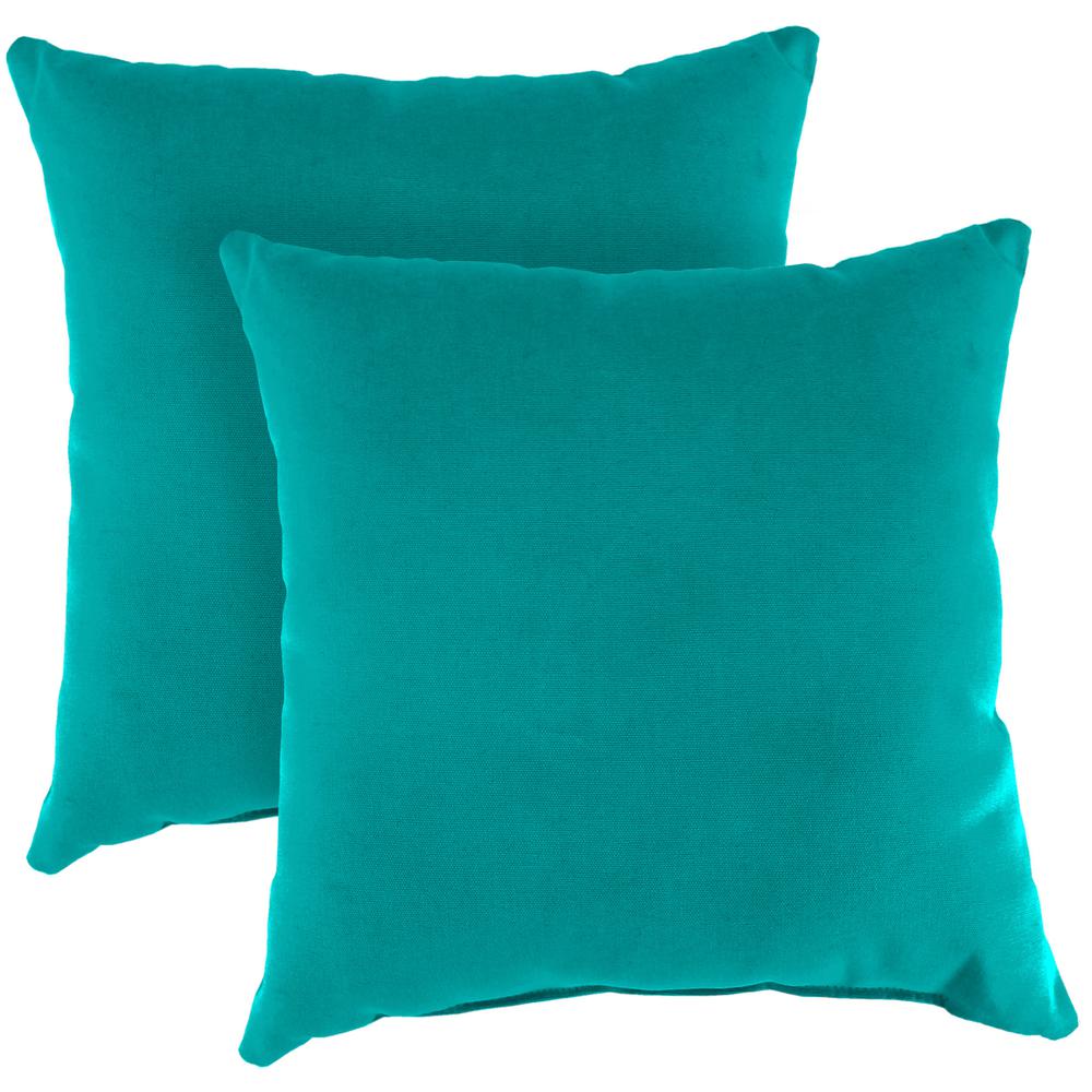 Canvas Aruba Aqua Solid Square Knife Edge Outdoor Throw Pillows (2-Pack). Picture 1