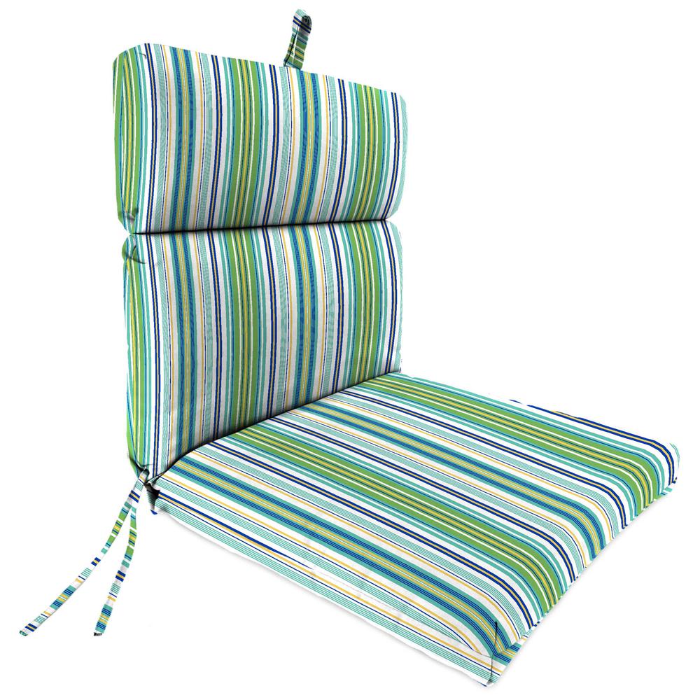 Clique Fresco Blue Stripe French Edge Outdoor Chair Cushion with Ties. Picture 1