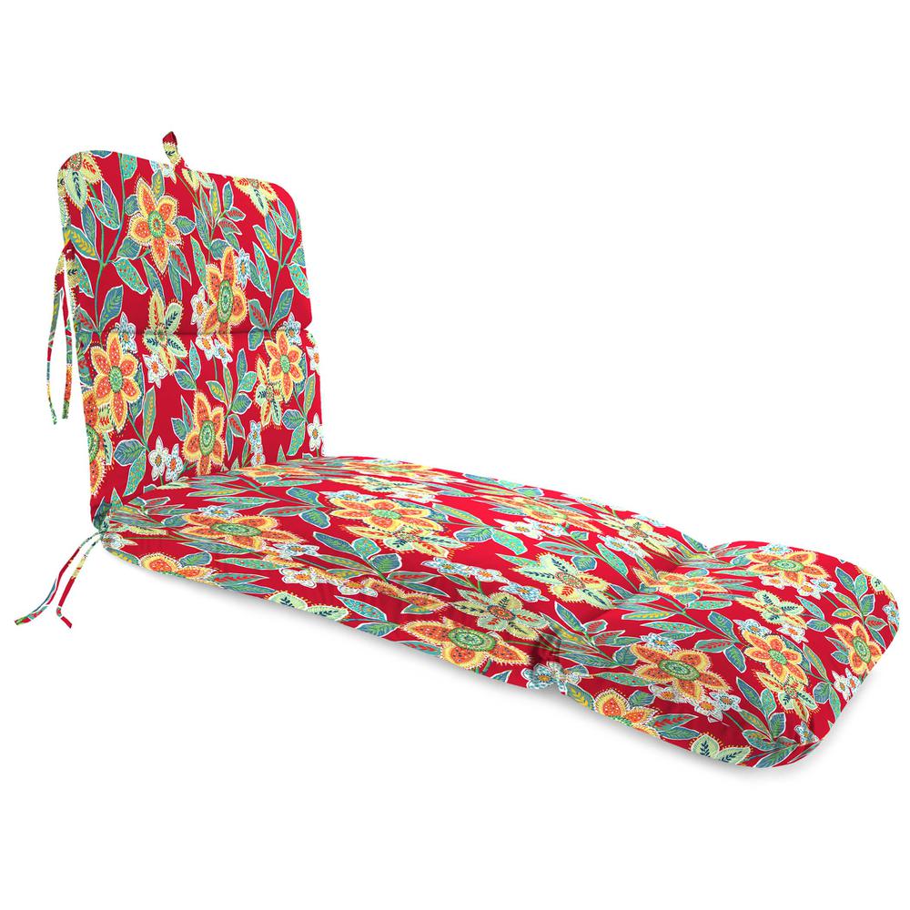 Leathra Red Floral Outdoor Chaise Lounge Cushion with Ties and Hanger Loop. Picture 1