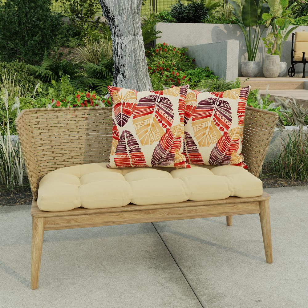Hixon Sunset Beige Leaves Square Knife Edge Outdoor Throw Pillows (2-Pack). Picture 3