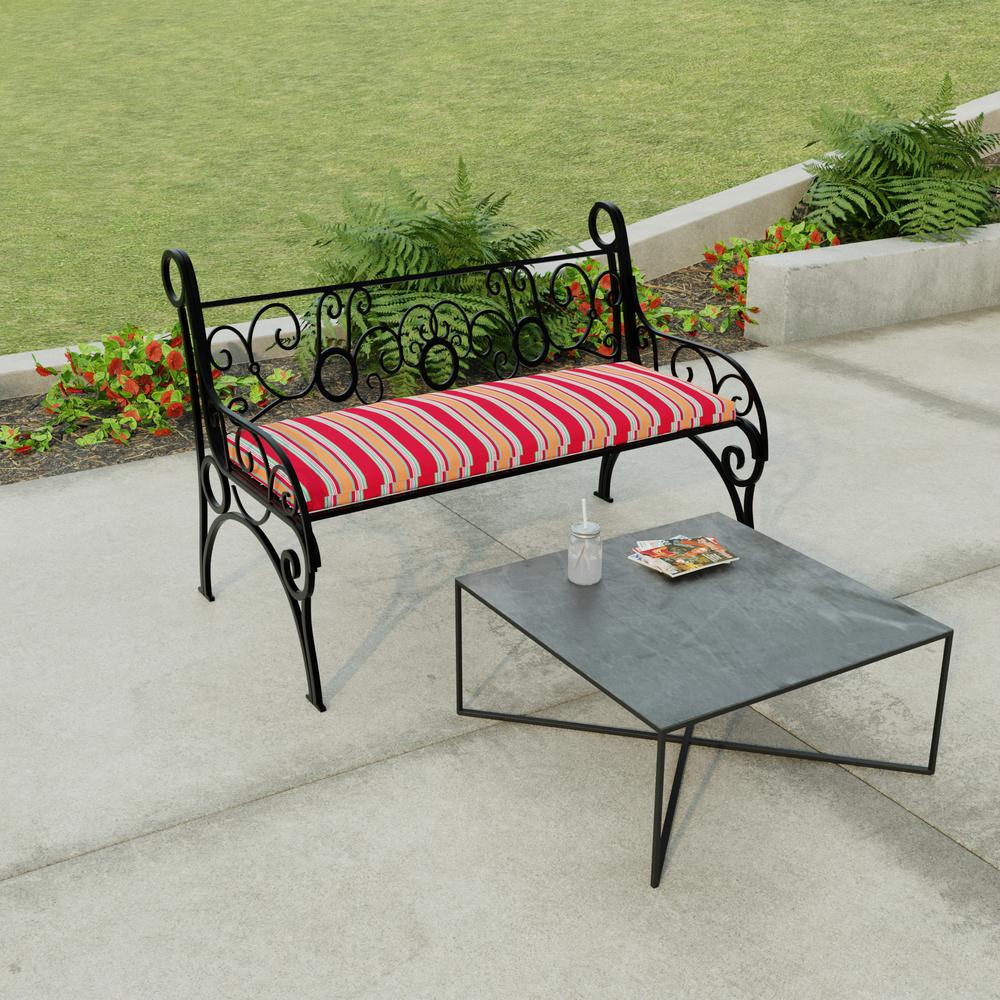 Mulberry Red Stripe Outdoor Settee Swing Bench Cushion with Ties. Picture 3
