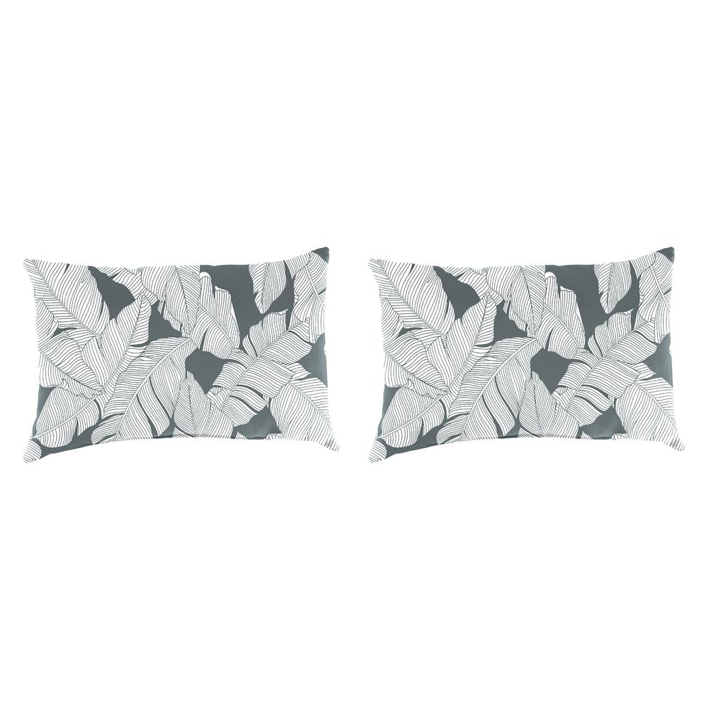 Carano Stone Grey Leaves Outdoor Lumbar Throw Pillows (2-Pack). Picture 1