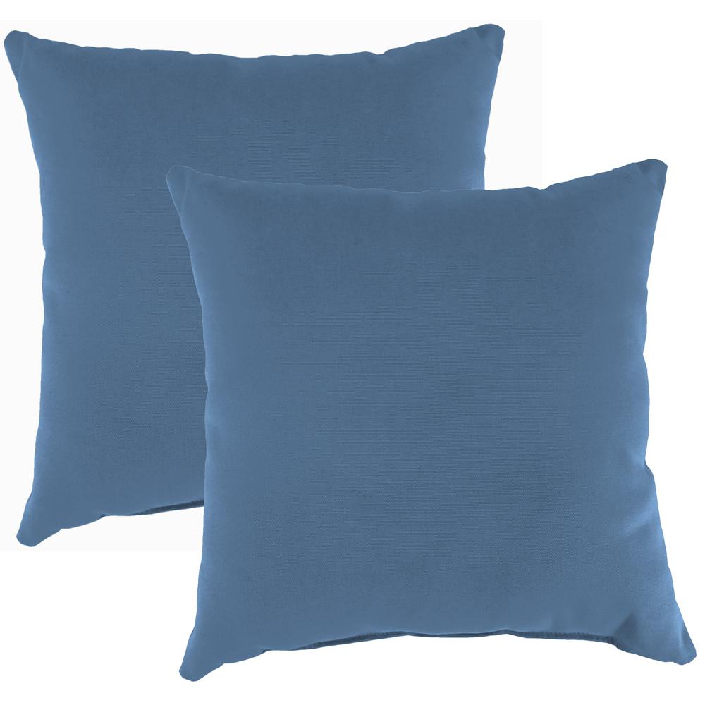 Canvas Sapphire Blue Solid Square Knife Edge Outdoor Throw Pillows (2-Pack). Picture 1