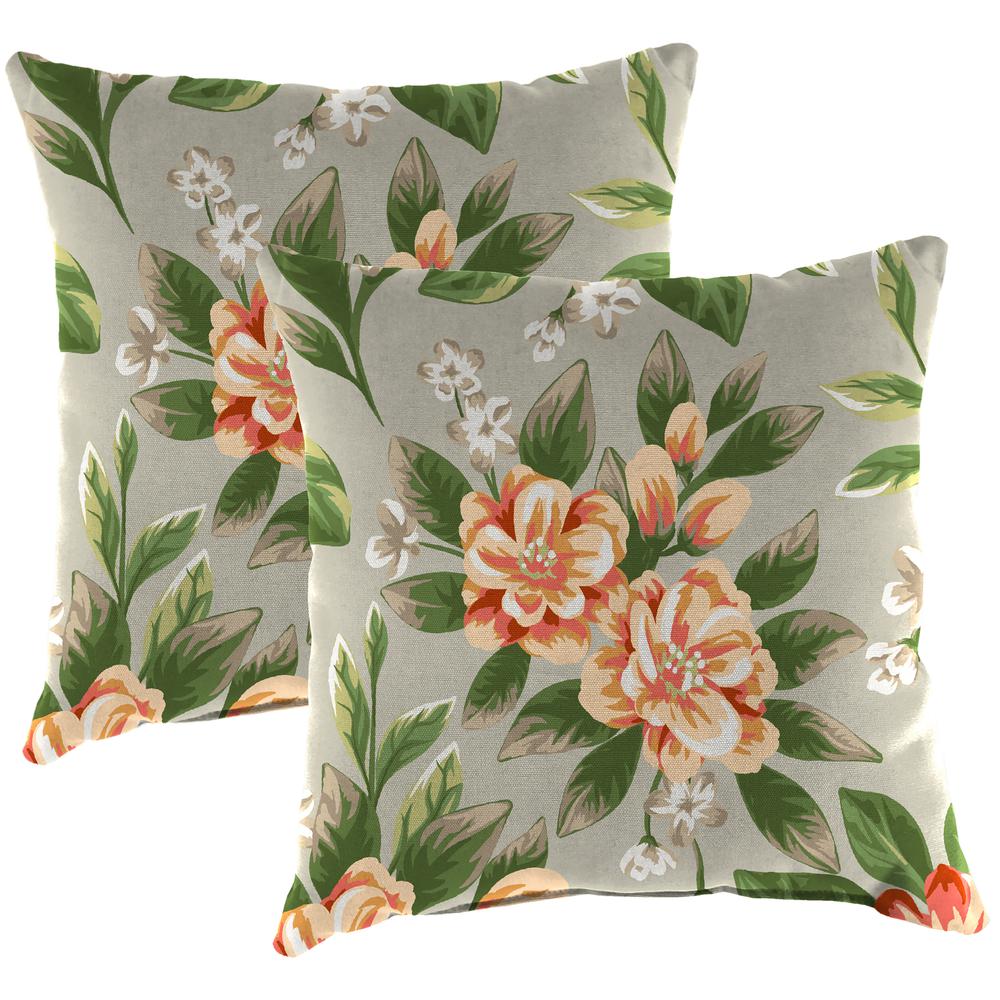 Tori Cedar Grey Floral Square Knife Edge Outdoor Throw Pillows (2-Pack). Picture 1