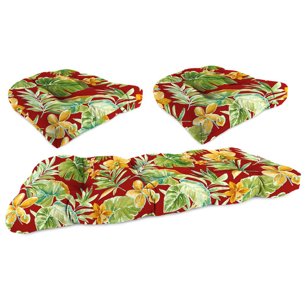 3-Piece Beachcrest Poppy Red Floral Tufted Outdoor Cushion Set. Picture 1
