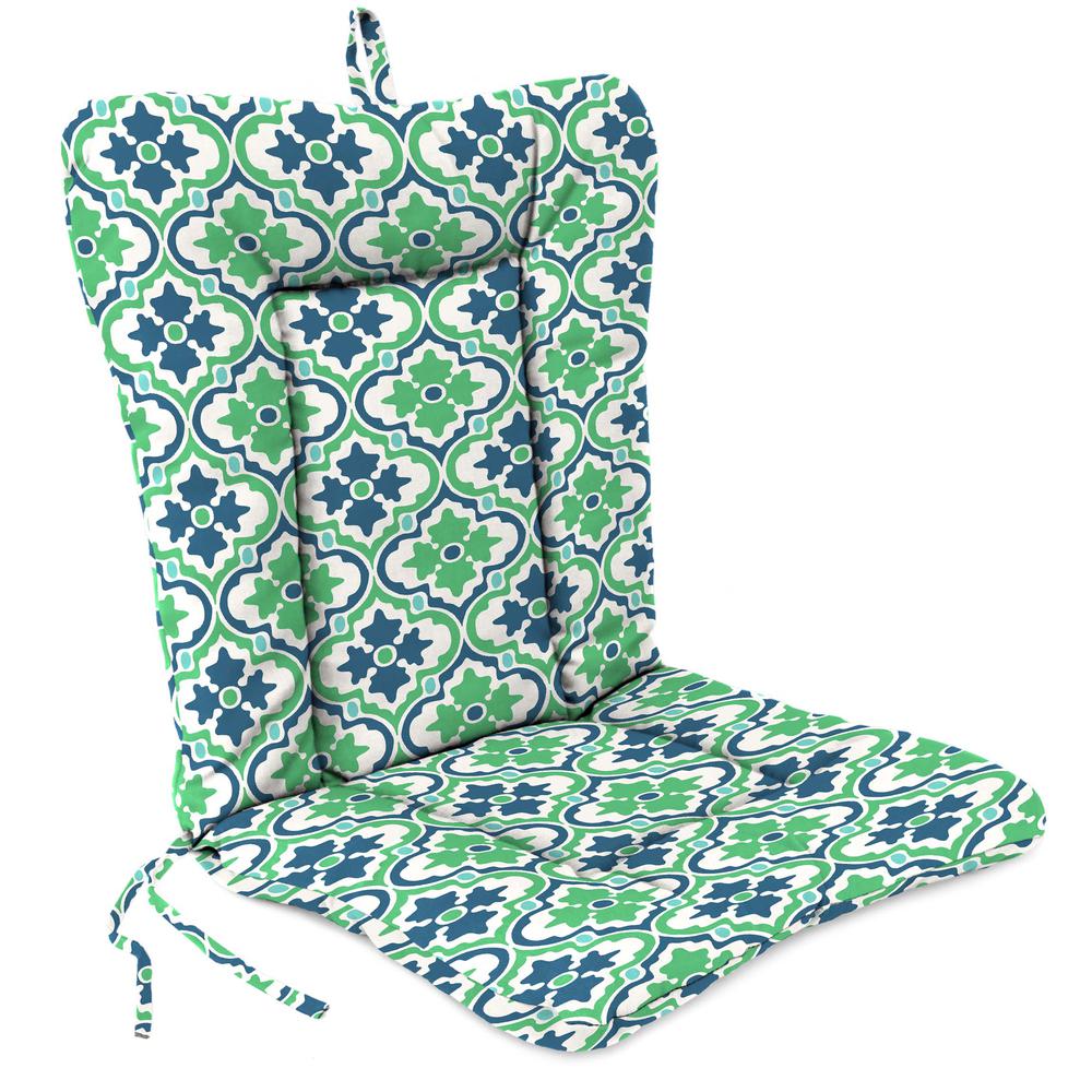 Vesey Sea Mist Green Quatrefoil Outdoor Chair Cushion with Ties and Hanger Loop. Picture 1