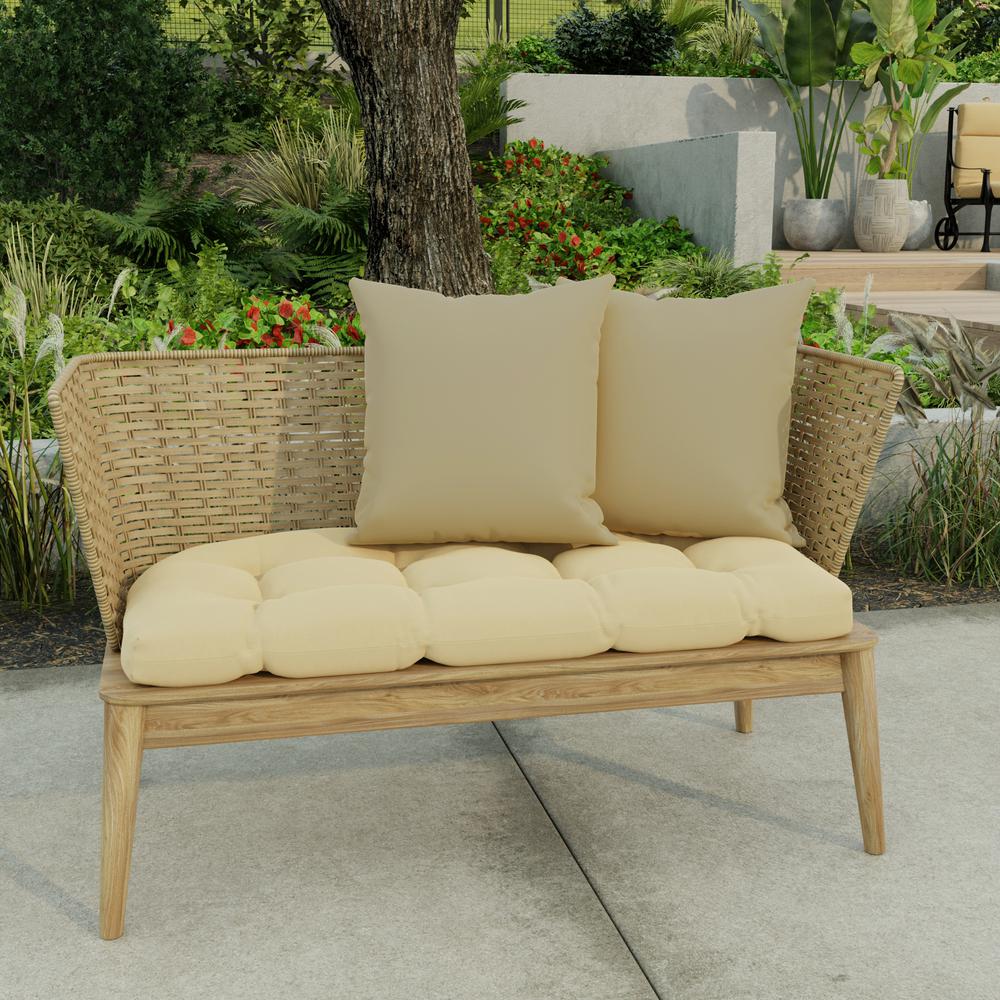 Antique Beige Solid Square Knife Edge Outdoor Throw Pillows (2-Pack). Picture 3