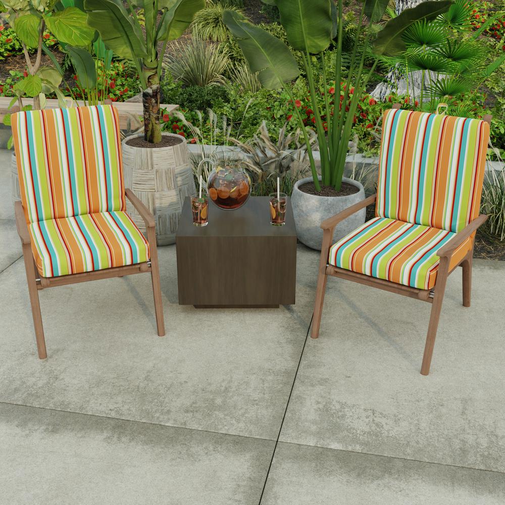 Covert Breeze Multi Stripe French Edge Outdoor Chair Cushion with Ties. Picture 3
