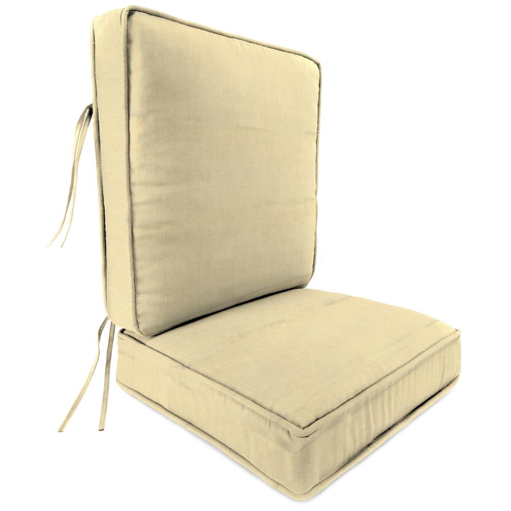 2-Piece Canvas Vellum Yellow Solid Outdoor Chair Seat and Back Cushion Set. Picture 1