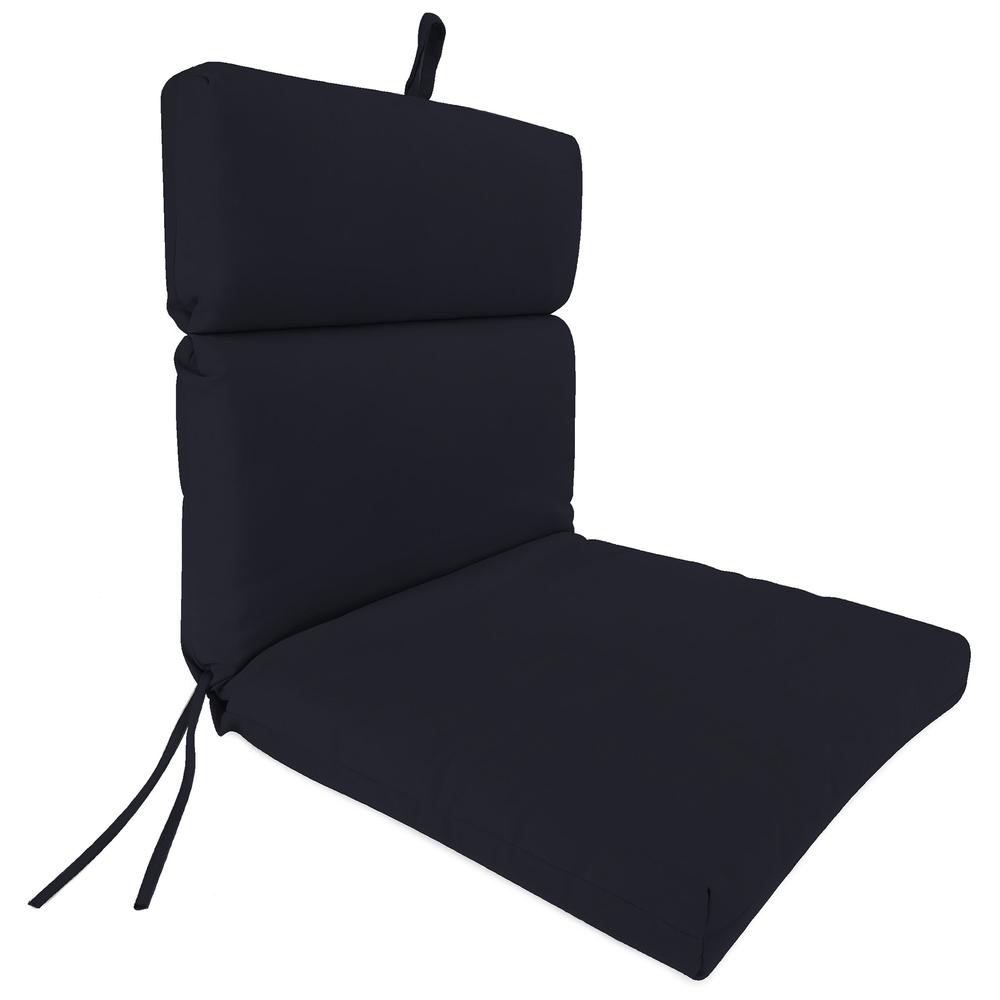 Veranda Navy Solid Rectangular French Edge Outdoor Chair Cushion with Ties. Picture 1