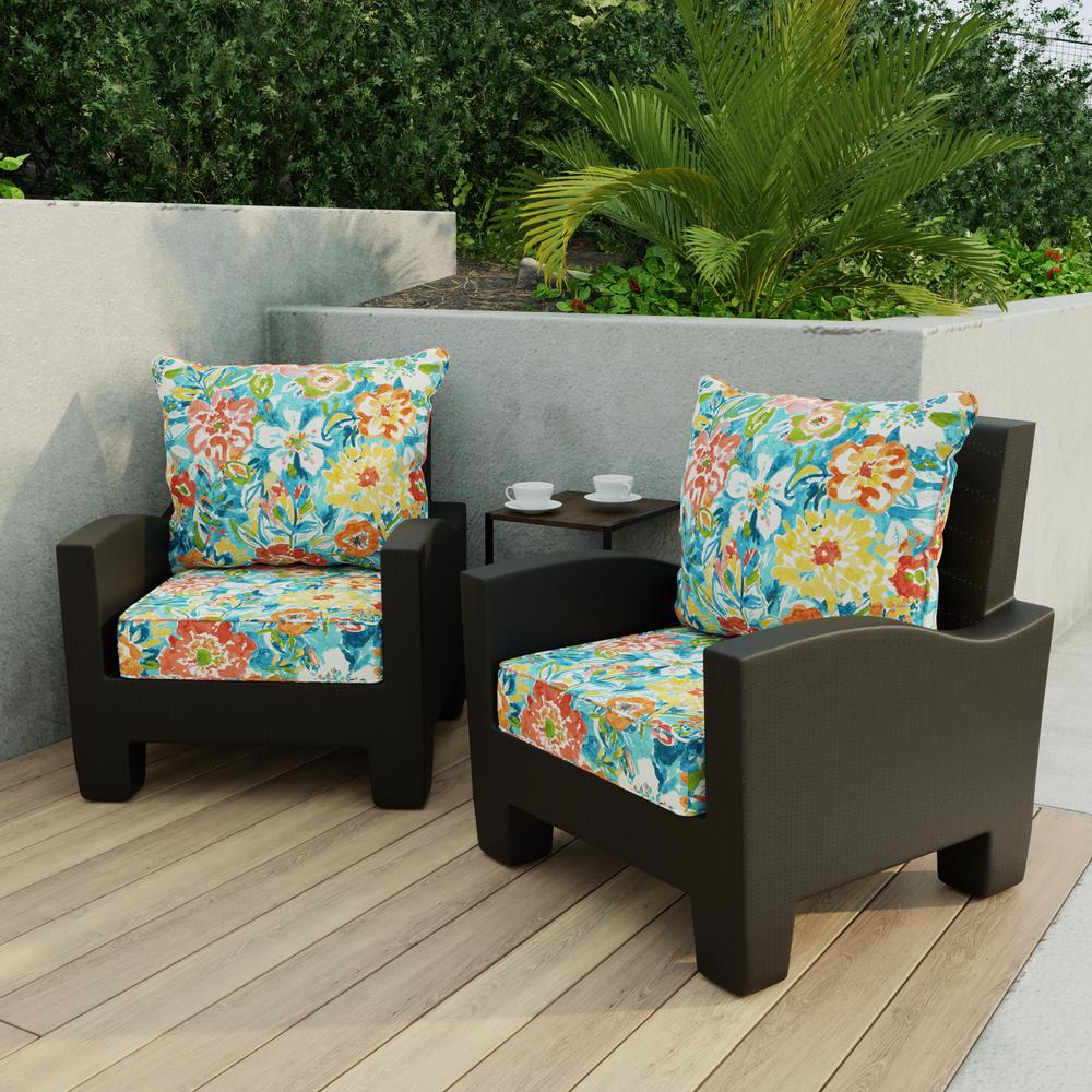 Sun River Sky Multi Floral Outdoor Chair Seat and Back Cushion Set with Welt. Picture 3