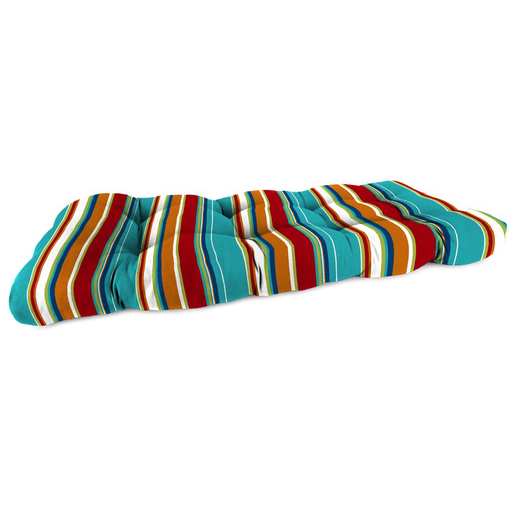 Covert Fiesta Multi Stripe Tufted Outdoor Settee Bench Cushion. Picture 1