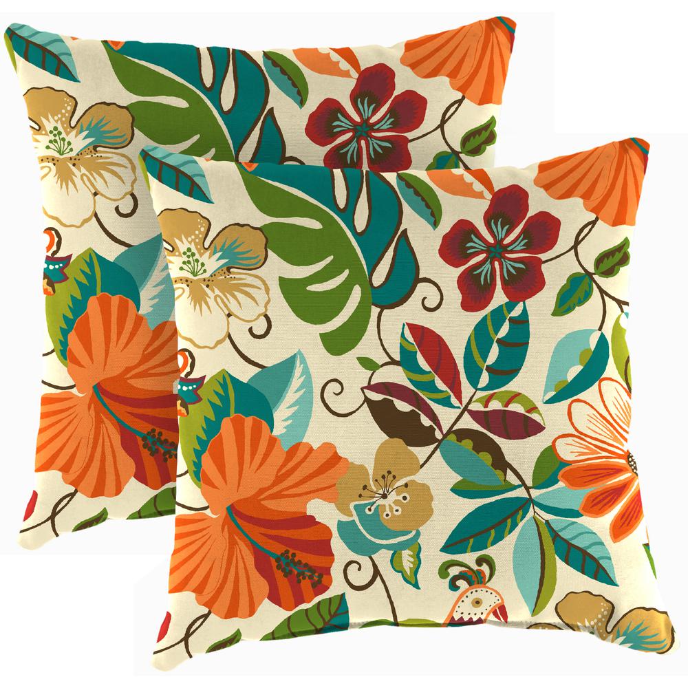 Lensing Jungle Multi Floral Square Knife Edge Outdoor Throw Pillows (2-Pack). Picture 1