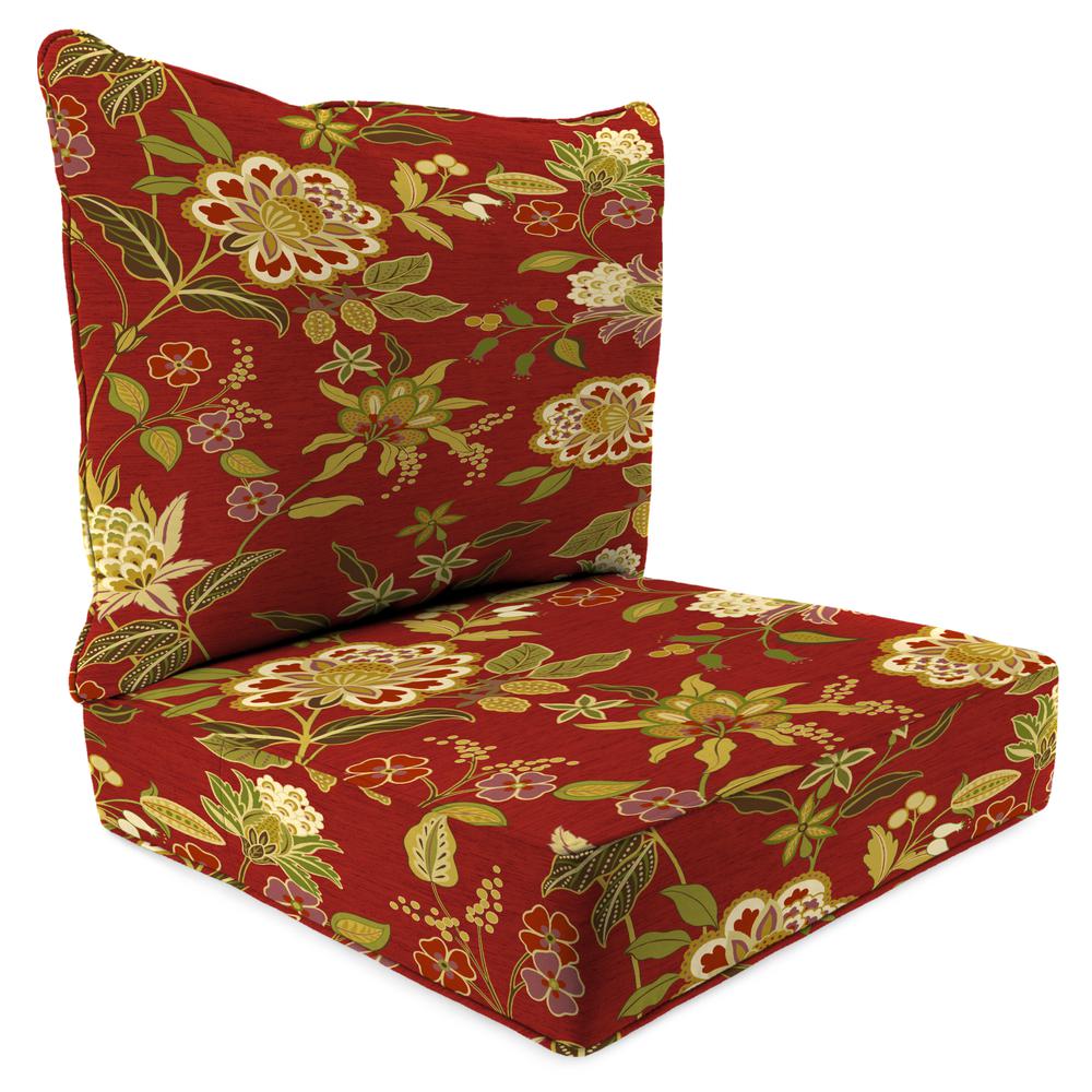 Alberta Salsa Red Floral Outdoor Chair Seat and Back Cushion Set with Welt. Picture 1