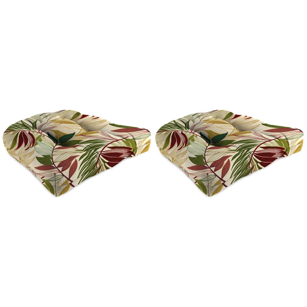 Oasis Gem Beige Leaves Tufted Outdoor Seat Cushion (2-Pack). Picture 1