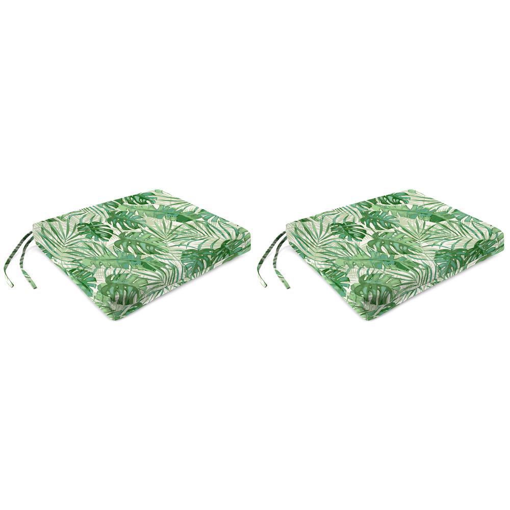 Bryann Tortoise Green Tropical Outdoor Chair Pads Seat Cushions (2-Pack). Picture 1