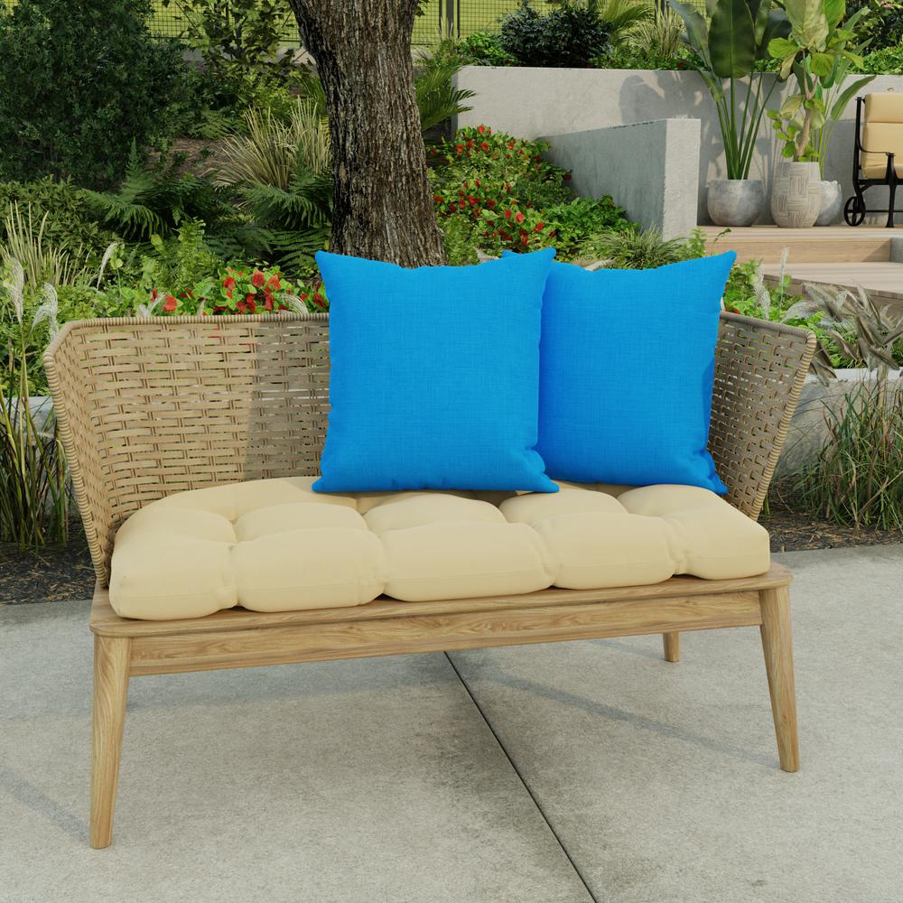 Celosia Princess Blue Solid Square Knife Edge Outdoor Throw Pillows (2-Pack). Picture 3