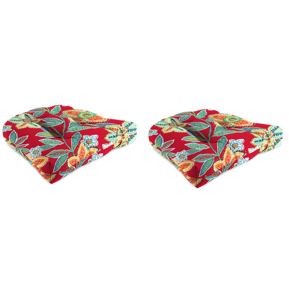 Leathra Red Floral Tufted Outdoor Seat Cushion (2-Pack). Picture 1