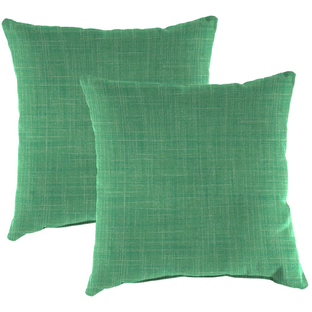 Harlow Dill Green Solid Square Knife Edge Outdoor Throw Pillows (2-Pack). Picture 1