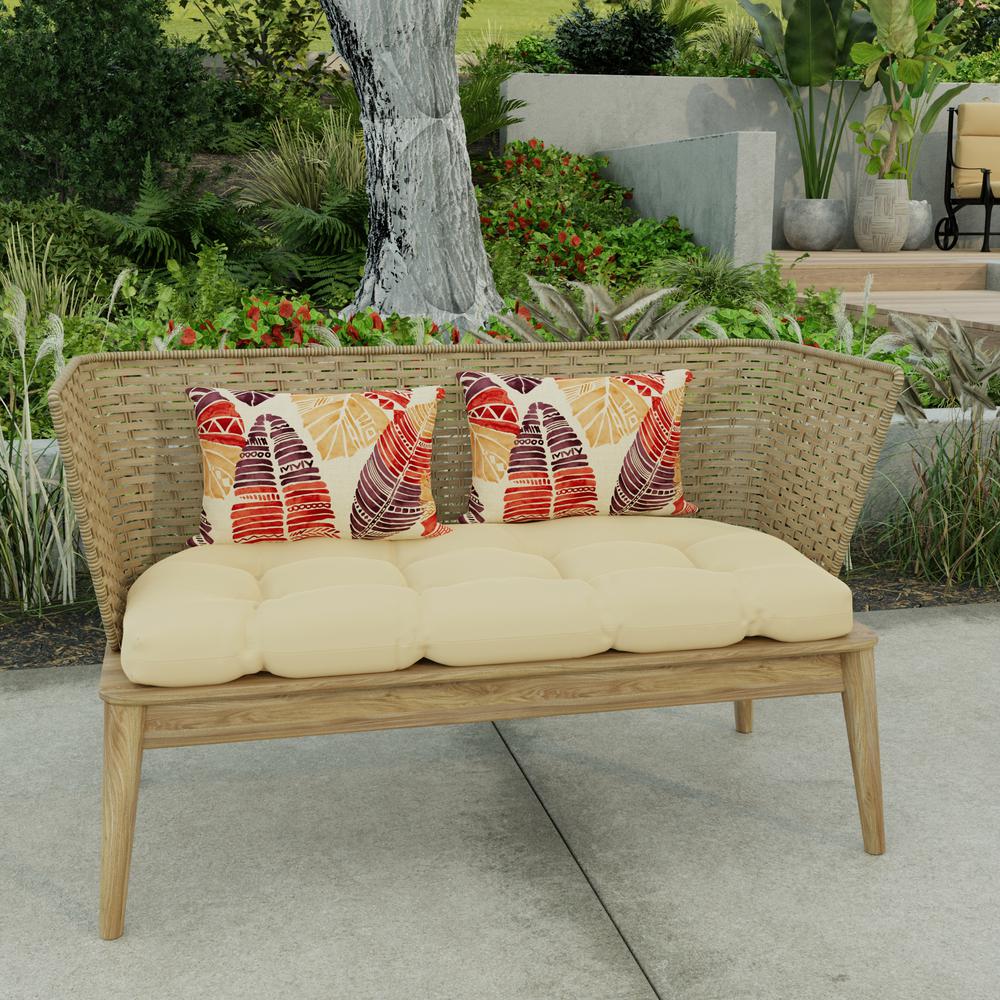 Hixon Sunset Beige Leaves Rectangular Knife Edge Outdoor Throw Pillows (2-Pack). Picture 3