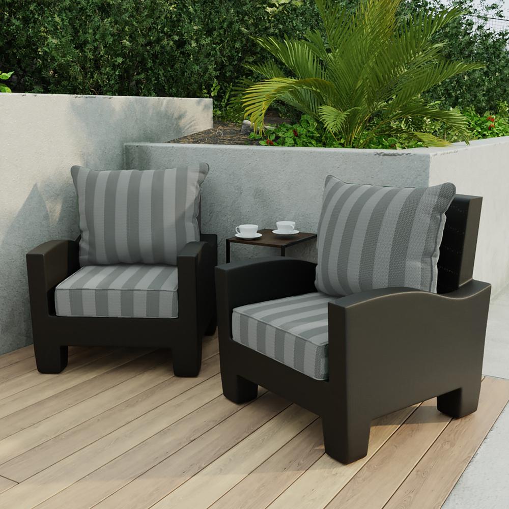 Conway Smoke Grey Stripe Outdoor Chair Seat and Back Cushion Set with Welt. Picture 3