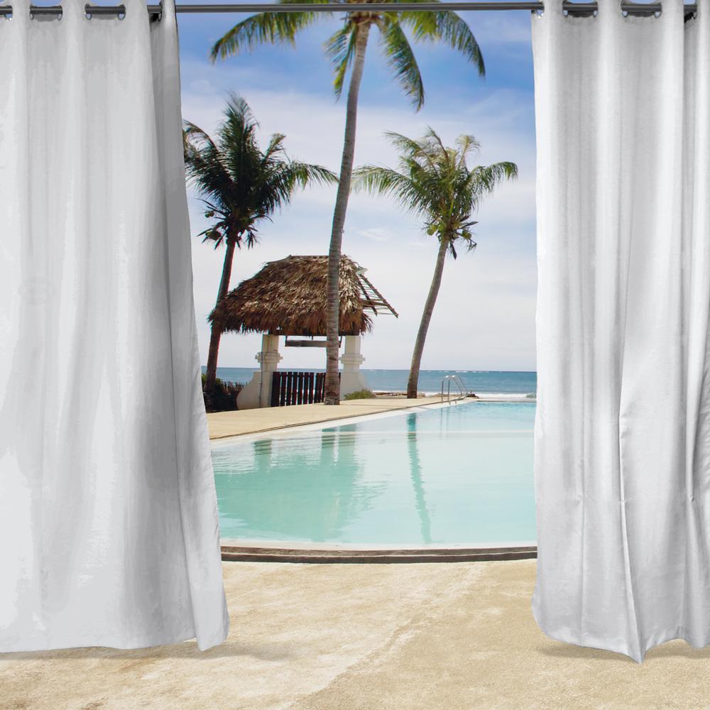 White Solid Grommet Semi-Sheer Outdoor Curtain Panel (2-Pack). Picture 3