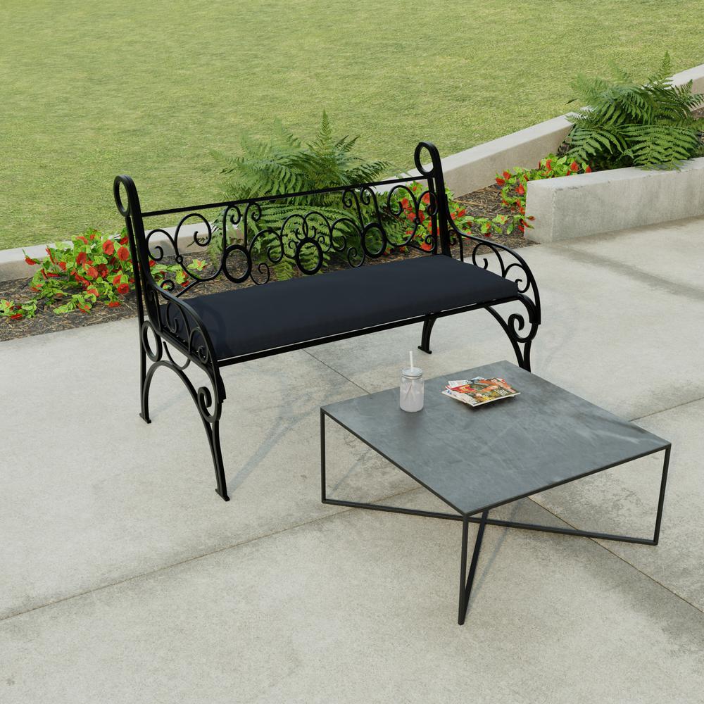 Navy Solid Rectangular Knife Edge Outdoor Settee Swing Bench Cushion with Ties. Picture 3