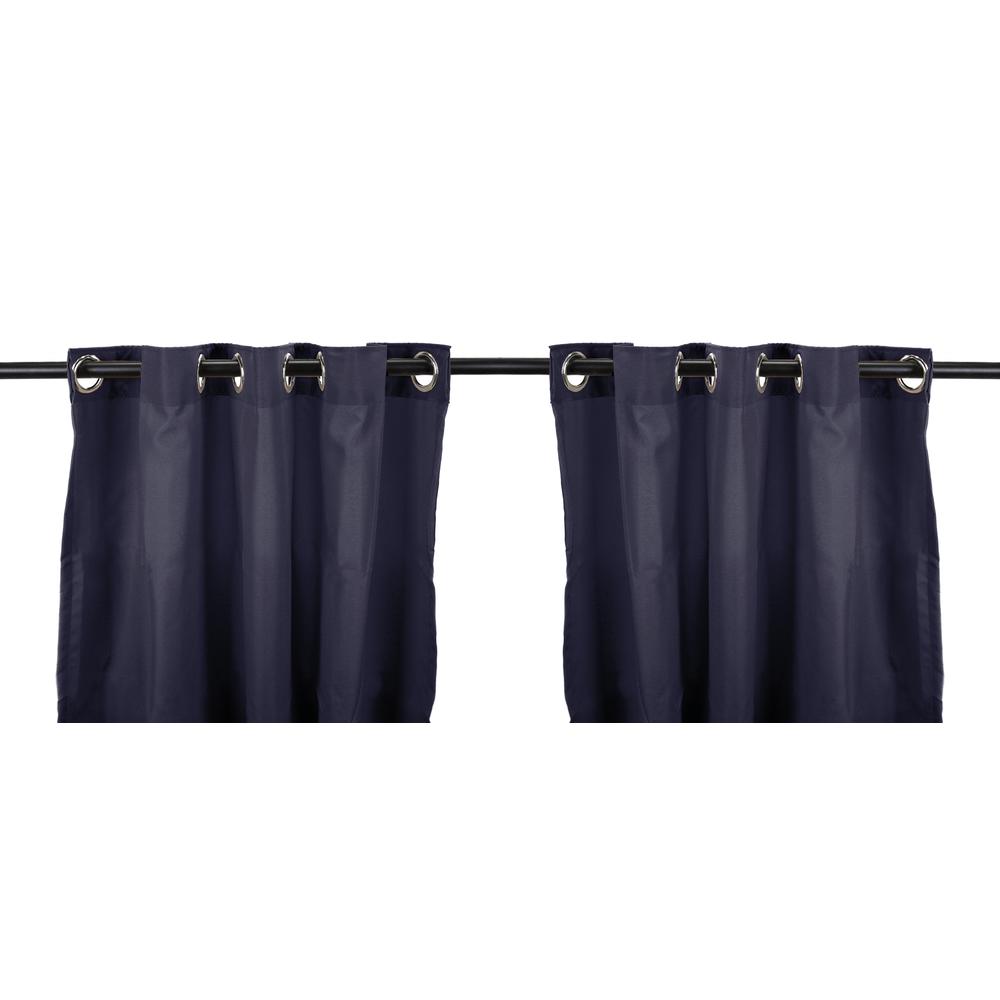 Navy Solid Grommet Semi-Sheer Outdoor Curtain Panel (2-Pack). Picture 1