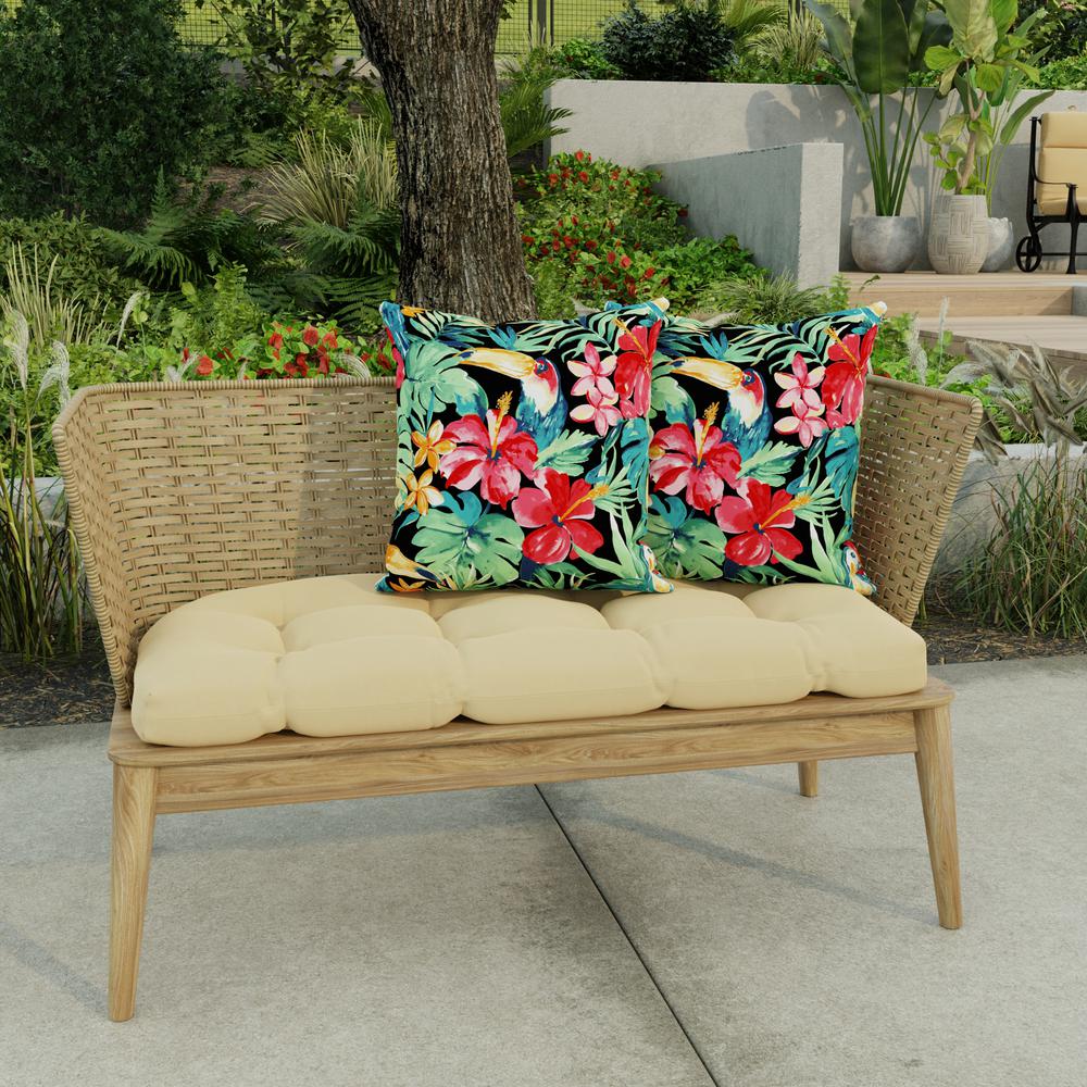 Rani Citrus Black Tropical Square Knife Edge Outdoor Throw Pillows (2-Pack). Picture 3